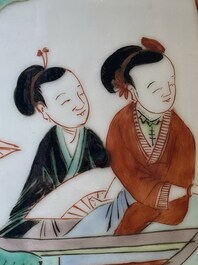 A Chinese famille verte rouleau vase with narrative design, 19th C.