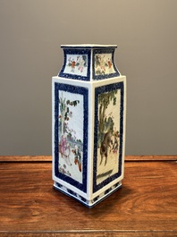 Een zeldzame Chinese ruitvormige Canton famille rose 'visser, houthakker, boer en geleerde 漁樵耕讀圖' vaas, Qianlong