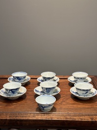 Zeven Chinese blauw-witte koppen en zes schotels, Transitie periode/vroeg Kangxi