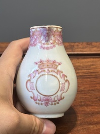 A 28-piece Chinese puce-enamelled and gilt armorial tea service with crowned monograms, Qianlong
