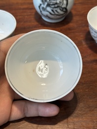 Five Chinese export grisaille cups and a milk jug, Qianlong