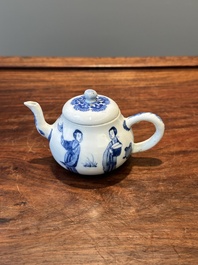 A Chinese blue and white 'Long Eliza' teapot and cover, Chenghua mark, Kangxi