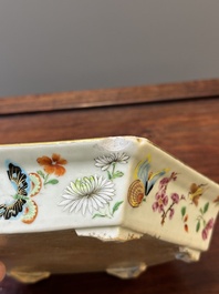 A pair of hexagonal Chinese Canton famille rose jardinieres on stands, 19th C.