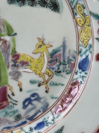 A pair of Chinese famille rose 'Magu' plates, Yongzheng