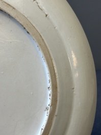 A pair of Chinese monogrammed Canton famille rose plates with black-glazed rims, 19th C.