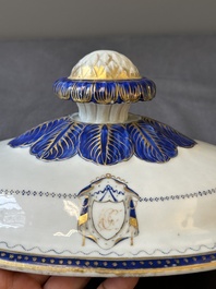 A Chinese export monogrammed blue-enameled and gilt tureen and cover, Qianlong