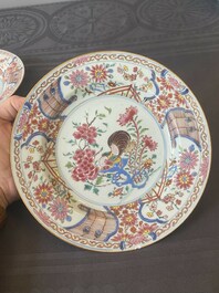 A pair of Chinese famille rose 'rooster' plates, Yongzheng