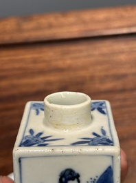 A rectangular Chinese blue and white 'Long Eliza' tea caddy and cover, Kangxi