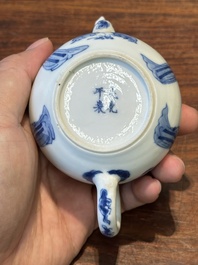A Chinese blue and white 'Long Eliza' teapot and cover, Chenghua mark, Kangxi