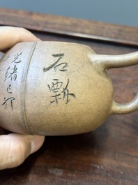 A Chinese Yixing stoneware 'Shipiao 石瓢' teapot, Ren Bonian 任伯年 signed, dated 1879
