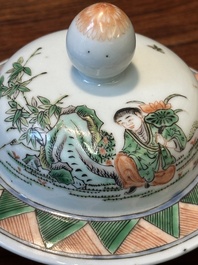 A Chinese famille verte covered vase and a bottle vase, 19th C.