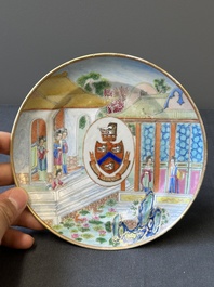 A rare Chinese Canton famille rose plate with the arms of Wight or Bradley, 19th C.