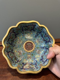 A Chinese flower-shaped cloisonn&eacute; 'dragon' bowl, Qianlong