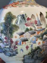 A Chinese famille rose vase with a mountainous landscape, Qianlong mark, Republic