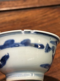 Zeven Chinese blauw-witte koppen en zes schotels, Transitie periode/vroeg Kangxi