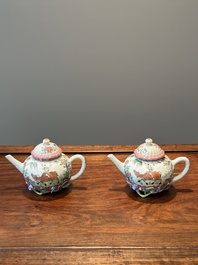 A pair of Chinese famille rose 'boy and buffalo' teapots, Yongzheng