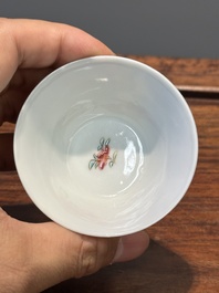 Five Chinese famille rose cups and six saucers with floral decor, Yongzheng/Qianlong