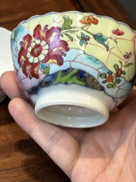 Collection de sept pi&egrave;ces en porcelaine de Chine famille rose &agrave; d&eacute;cor de feuilles de tabac, Qianlong
