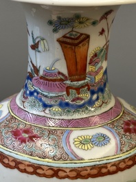 A small Chinese famille rose 'nine peaches' vase and an 'antiquities' vase, 19th C.