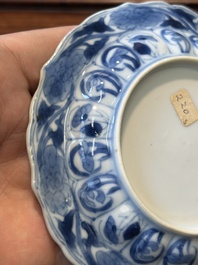 Six Chinese blue and white 'acupuncture' saucers, Kangxi