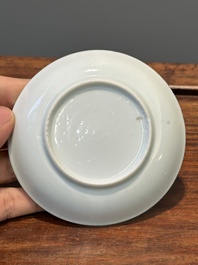 Five Chinese famille rose cups and six saucers with floral decor, Yongzheng/Qianlong