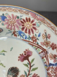 A pair of Chinese famille rose 'rooster' plates, Yongzheng
