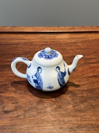 A Chinese blue and white 'Long Eliza' teapot and cover, Chenghua mark, Kangxi