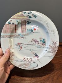 A Chinese famille rose 'fishermen' plate, Yongzheng/Qianlong
