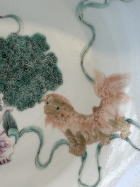 Two Chinese famille rose bowls, a 'Buddhist lion' plate and a 'Wu Shuang Pu' bowl, 19th C.