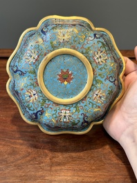 A Chinese flower-shaped cloisonn&eacute; 'dragon' bowl, Qianlong