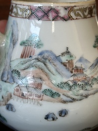 A Chinese famille rose teapot with landscape design, Yongzheng