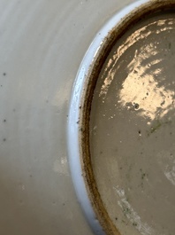 A Chinese famille verte dish, a famille rose basin and a dish, 19th C.