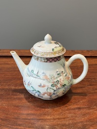 A Chinese famille rose teapot with landscape design, Yongzheng