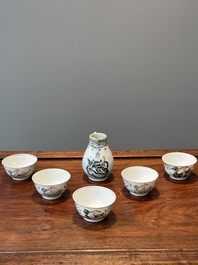 Five Chinese export grisaille cups and a milk jug, Qianlong