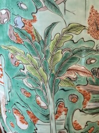 A Chinese famille verte rouleau vase with narrative design, 19th C.