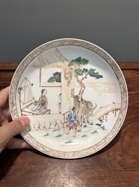 Een fijn Chinees famille rose eierschaal bord met het verhaal van 'De ossenherder en de weefster', Yongzheng