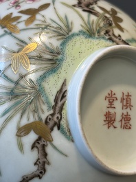 A Chinese famille rose 'plum blossom' bowl, Shen De Tang Zhi 慎德堂製 mark, 19/20th C.