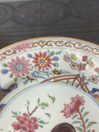A pair of Chinese famille rose 'rooster' plates, Yongzheng