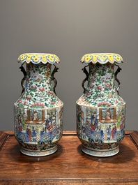 A pair of fine Chinese Canton famille rose 'Water Margin 水滸傳' vases, 19th C.