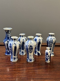 Seven Chinese blue and white 'Long Eliza' miniature vases, Kangxi