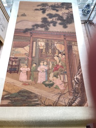 Chinese school: 'Emperor Qianlong with children', ink and colour on silk, 18/19th C.