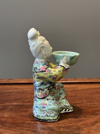 A Chinese famille rose figure of a lady with a bowl, Yongzheng