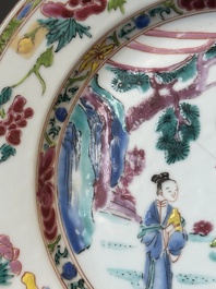 A pair of Chinese famille rose 'Magu' plates, Yongzheng