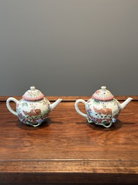 A pair of Chinese famille rose 'boy and buffalo' teapots, Yongzheng