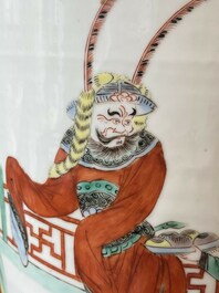 A Chinese famille verte rouleau vase with narrative design, 19th C.
