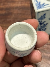 A rectangular Chinese blue and white 'Long Eliza' tea caddy and cover, Kangxi