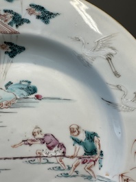 A Chinese famille rose 'fishermen' plate, Yongzheng/Qianlong