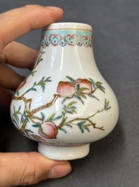 A small Chinese famille rose 'nine peaches' vase and an 'antiquities' vase, 19th C.