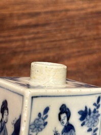 A rectangular Chinese blue and white 'Long Eliza' tea caddy and cover, Kangxi