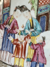 An oval Chinese Canton famille rose 'mandarin subject' bowl, Qianlong